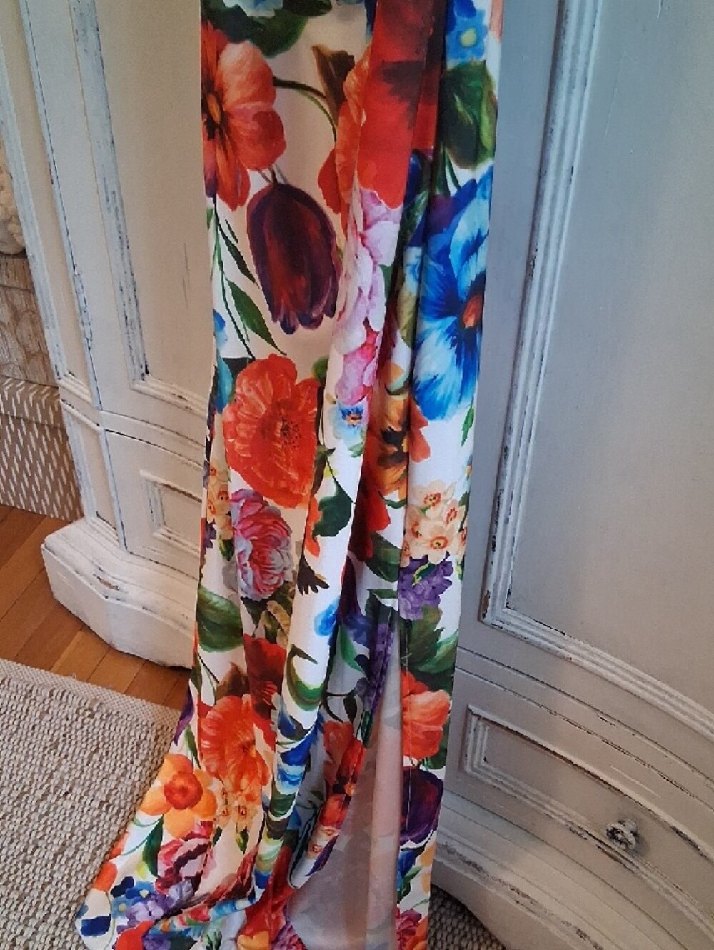 Haute Monde Floral Slip Maxi Dress in White with Orange, Blue, Purple Never Worn - Picture 3 of 6